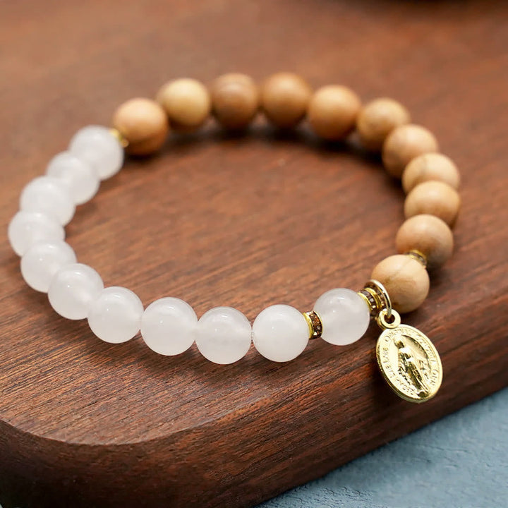 Red Agate & White Chalcedony Beads With Our Lady Pendant Bracelets: A Token of Devotion