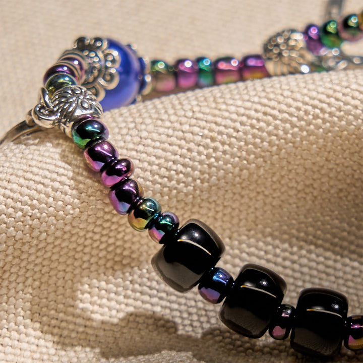 Ebony and Blue Agate with Our Lady Medal & Crucifix Bracelet