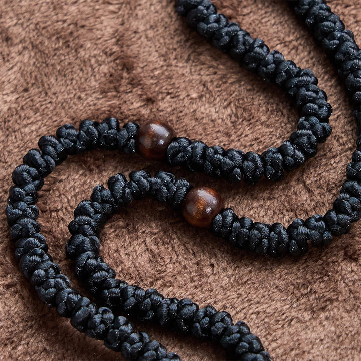 Blue & Black Cross 100 Blessing Knots String Necklace: Cherished Symbol of Holy Blessing
