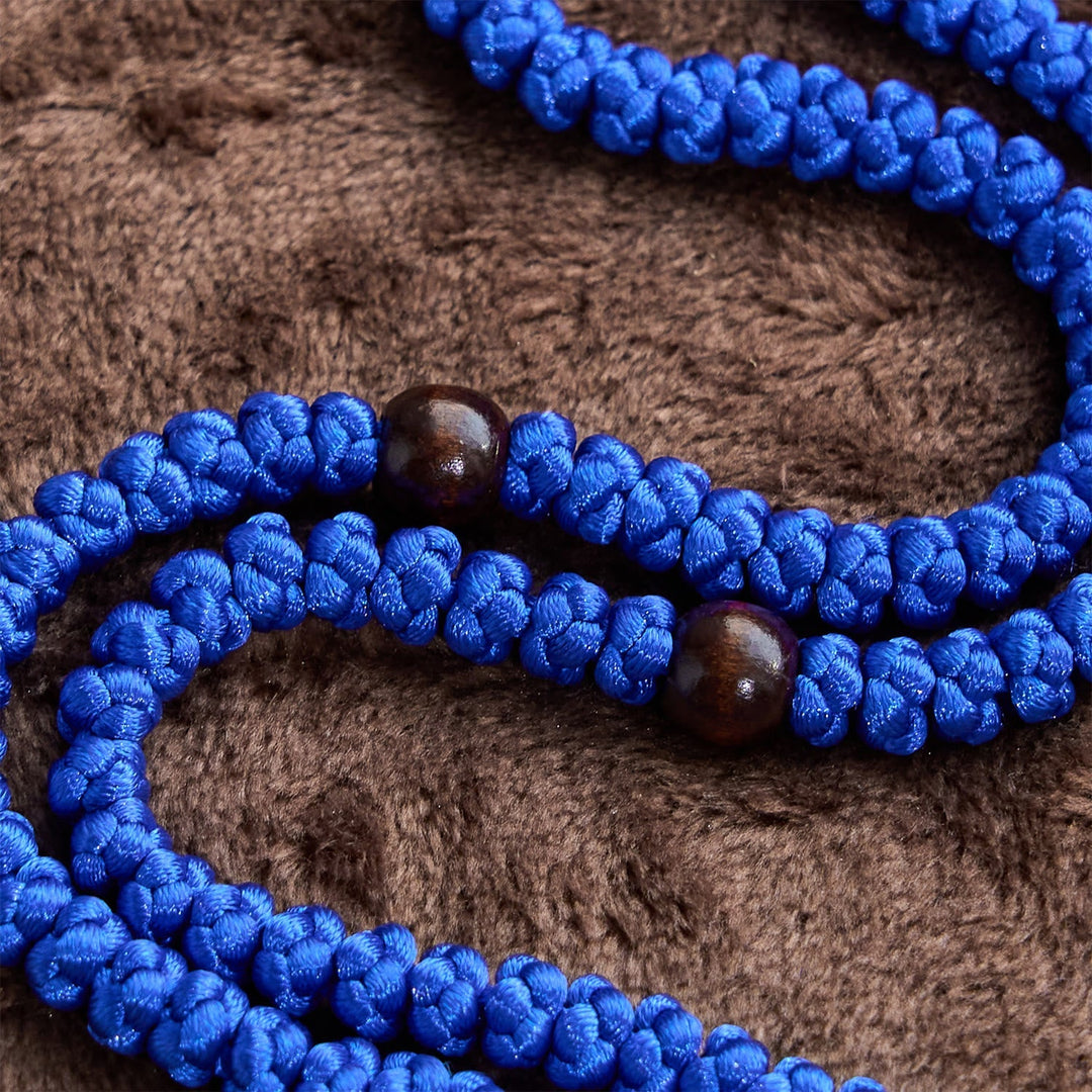 Blue & Black Cross 100 Blessing Knots String Necklace: Cherished Symbol of Holy Blessing