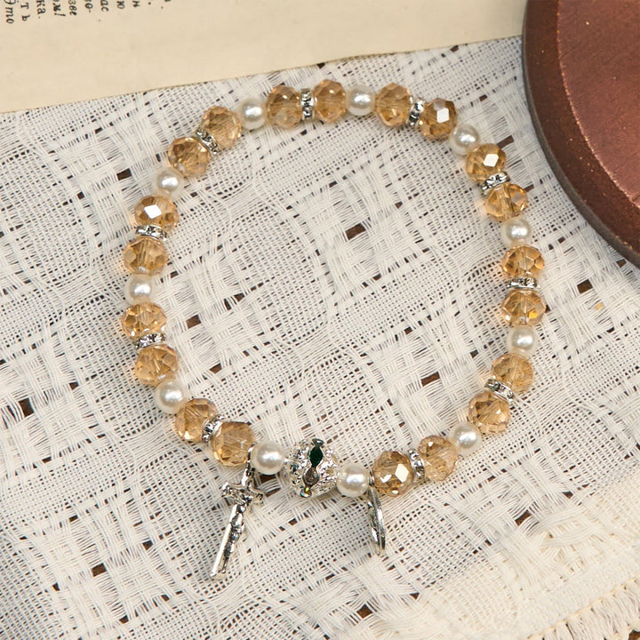 Modern Clear Crystal Stretch Braceletwith Crucifix & Miraculous Medal: Contemporary Faith Statement