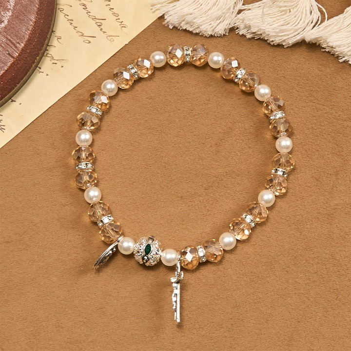Modern Clear Crystal Stretch Braceletwith Crucifix & Miraculous Medal: Contemporary Faith Statement