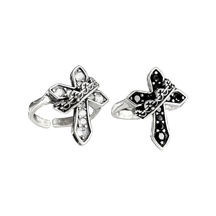 2colors Modern Ring with Cross & Regal Crown: Bold Fusion of Faith and Royalty