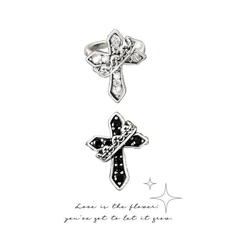 2colors Modern Ring with Cross & Regal Crown: Bold Fusion of Faith and Royalty