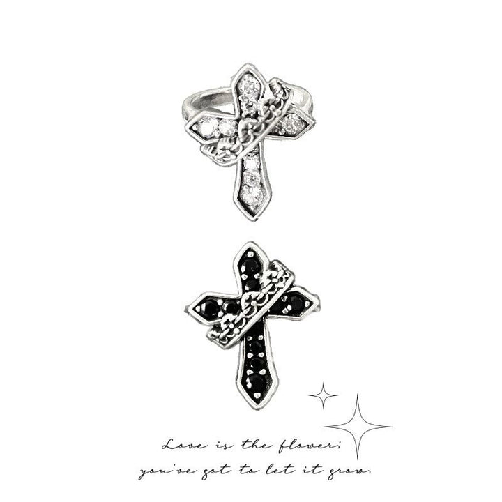 2colors Modern Ring with Cross & Regal Crown: Bold Fusion of Faith and Royalty