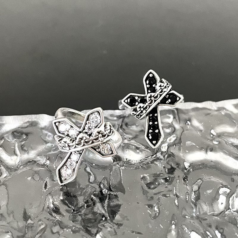 2colors Modern Ring with Cross & Regal Crown: Bold Fusion of Faith and Royalty