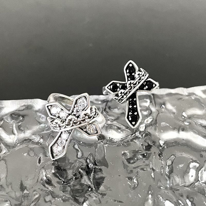 2colors Modern Ring with Cross & Regal Crown: Bold Fusion of Faith and Royalty