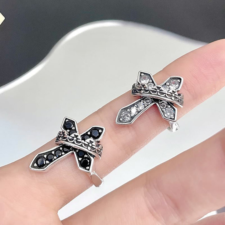 2colors Modern Ring with Cross & Regal Crown: Bold Fusion of Faith and Royalty