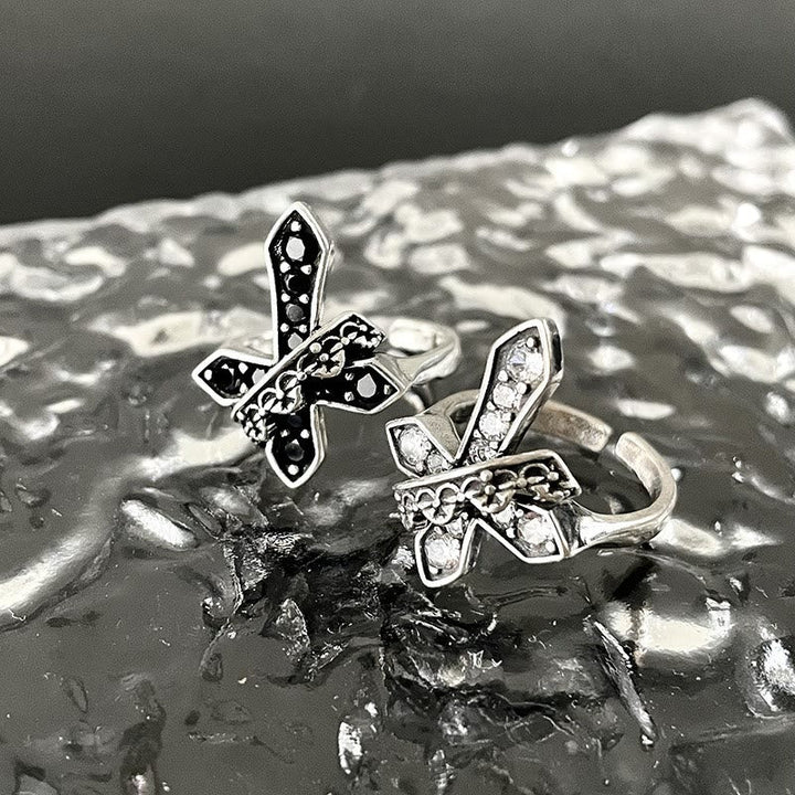 2colors Modern Ring with Cross & Regal Crown: Bold Fusion of Faith and Royalty