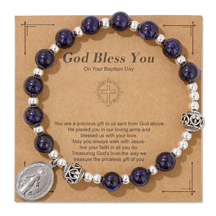 Multi-color Gemstone Stretch Bracelet with Miraculous Medal: Unique Spiritual Connection