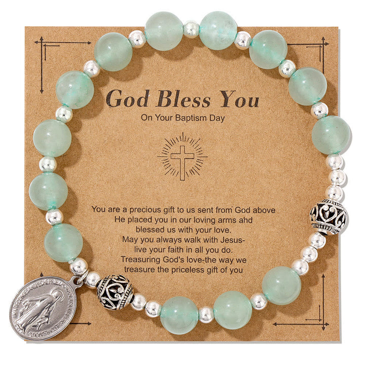 Multi-color Gemstone Stretch Bracelet with Miraculous Medal: Unique Spiritual Connection