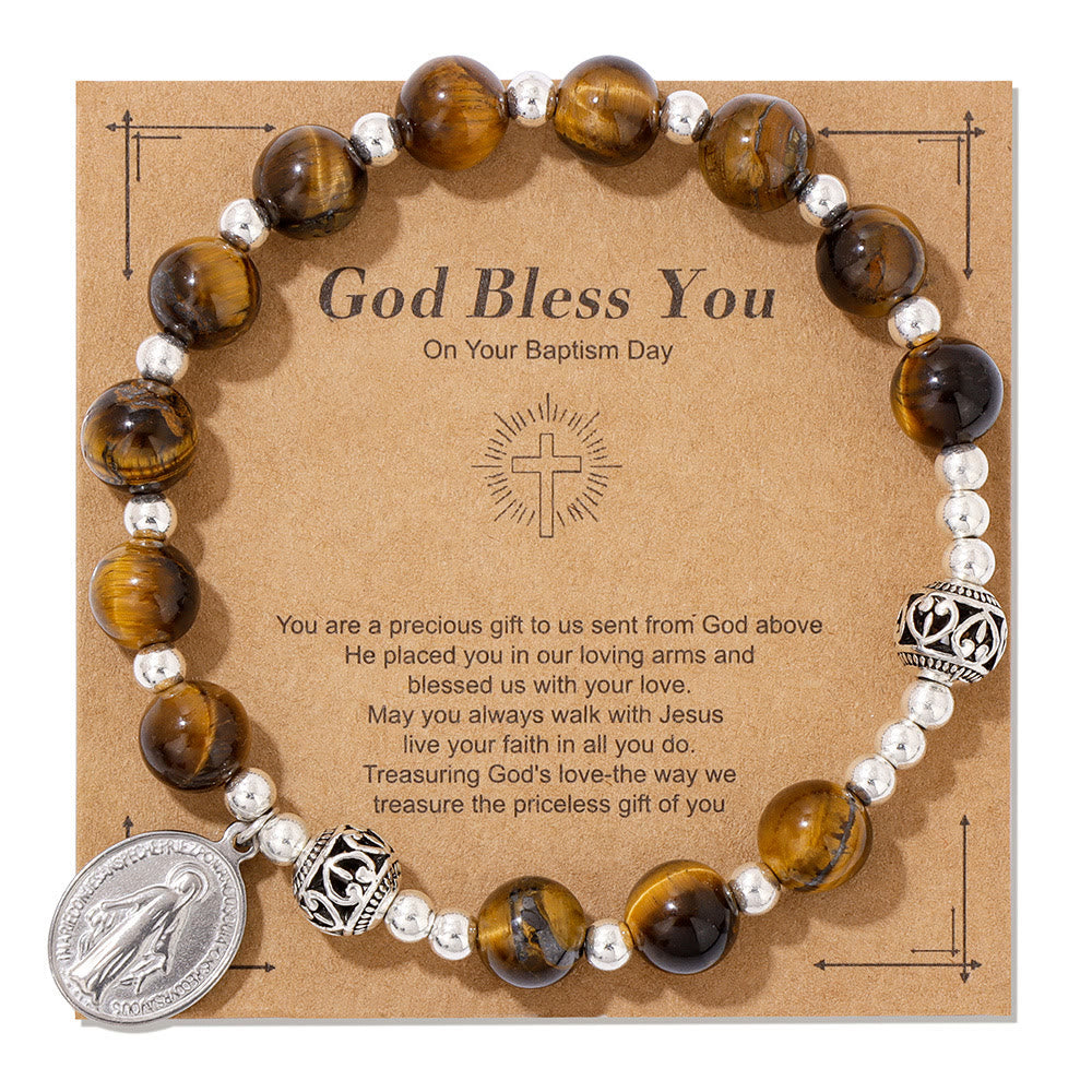 Multi-color Gemstone Stretch Bracelet with Miraculous Medal: Unique Spiritual Connection