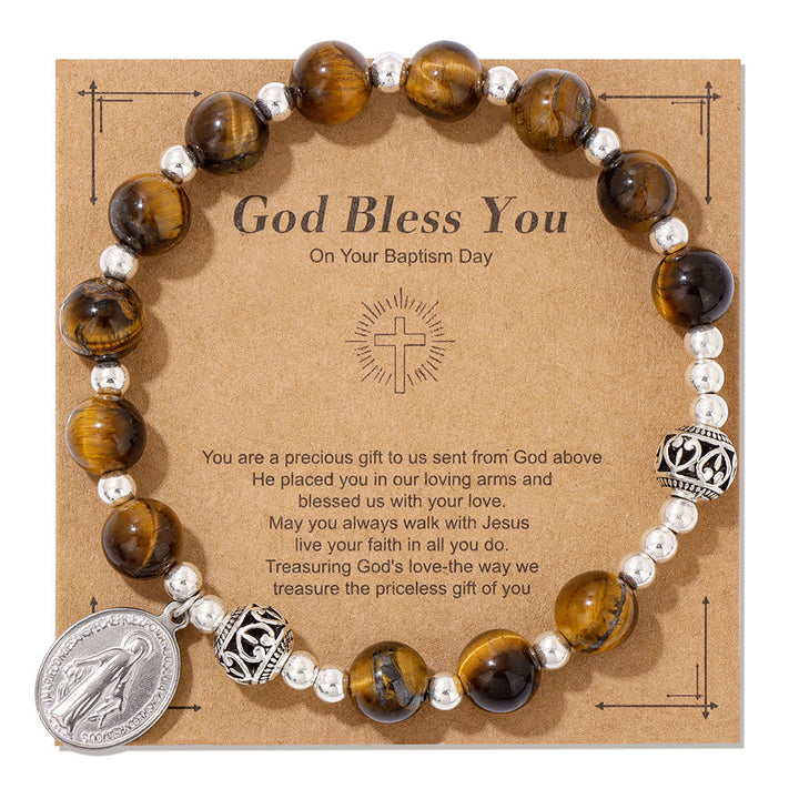 Multi-color Gemstone Stretch Bracelet with Miraculous Medal: Unique Spiritual Connection