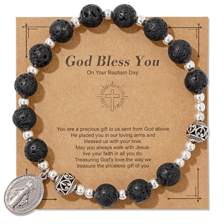 Multi-color Gemstone Stretch Bracelet with Miraculous Medal: Unique Spiritual Connection