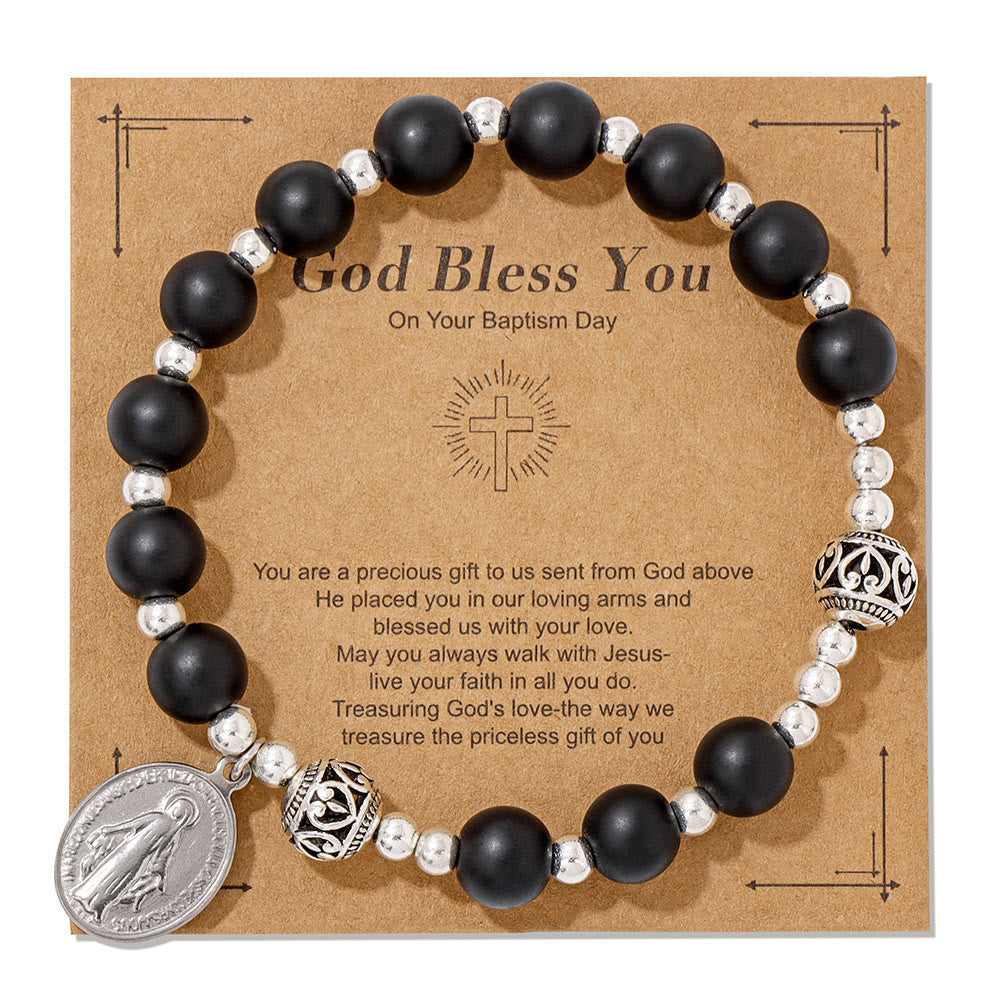 Multi-color Gemstone Stretch Bracelet with Miraculous Medal: Unique Spiritual Connection