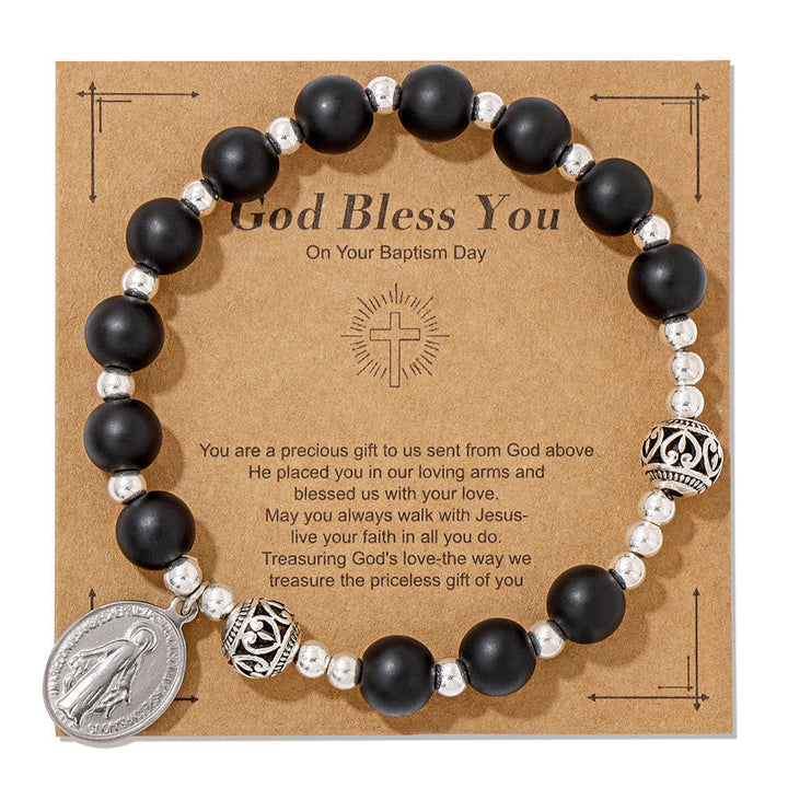 Multi-color Gemstone Stretch Bracelet with Miraculous Medal: Unique Spiritual Connection