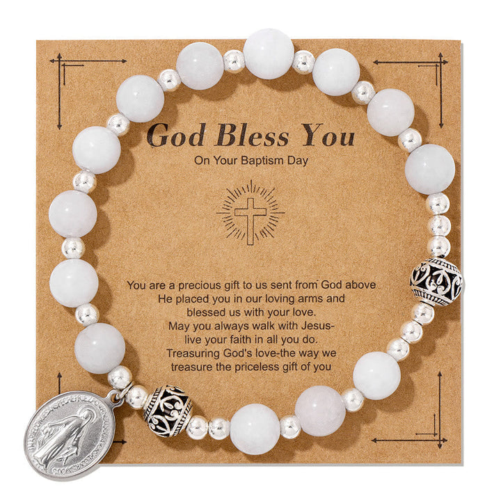 Multi-color Gemstone Stretch Bracelet with Miraculous Medal: Unique Spiritual Connection
