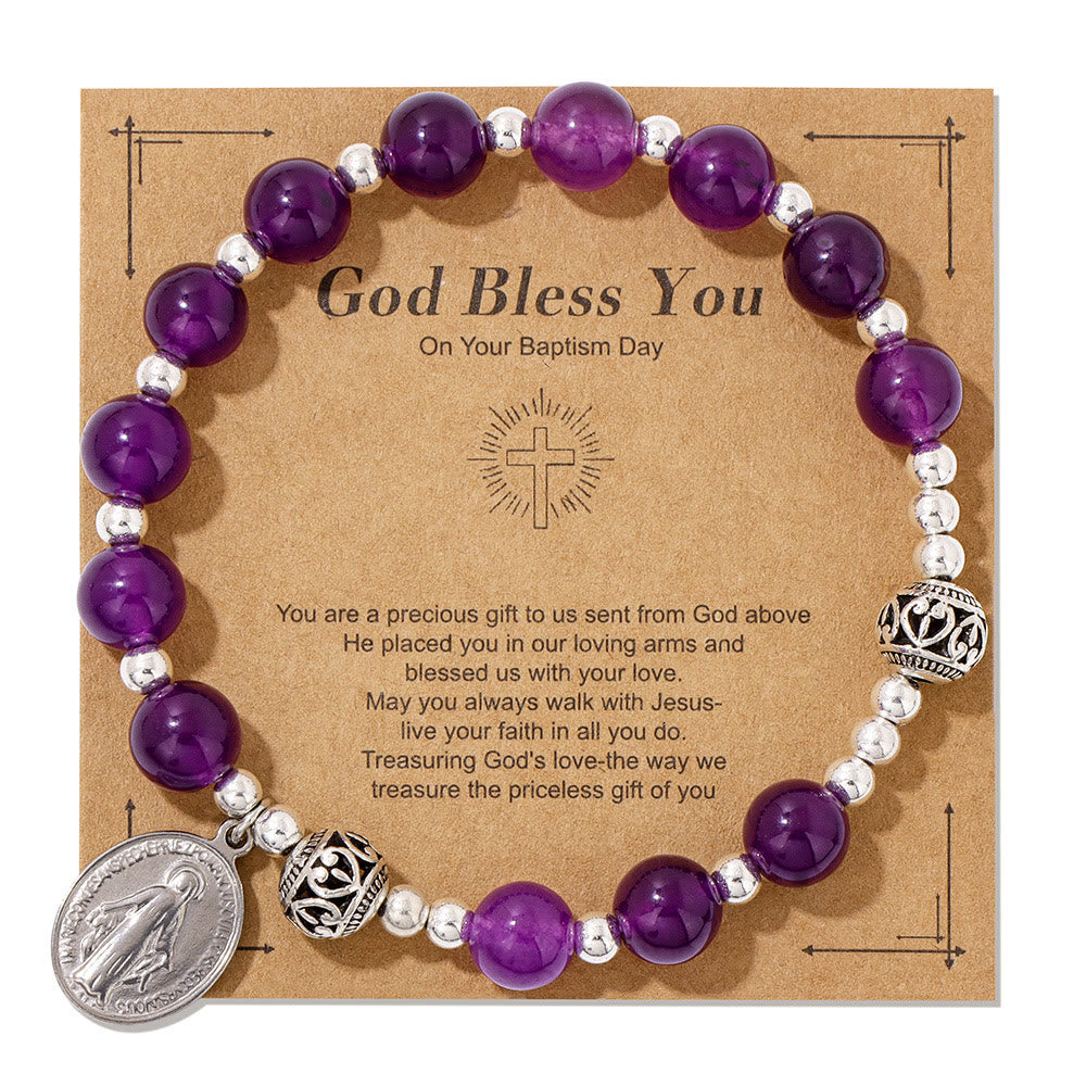 Multi-color Gemstone Stretch Bracelet with Miraculous Medal: Unique Spiritual Connection