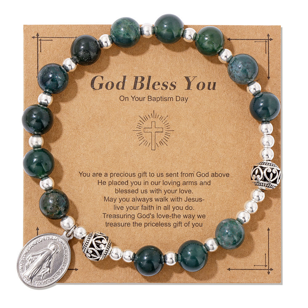 Multi-color Gemstone Stretch Bracelet with Miraculous Medal: Unique Spiritual Connection
