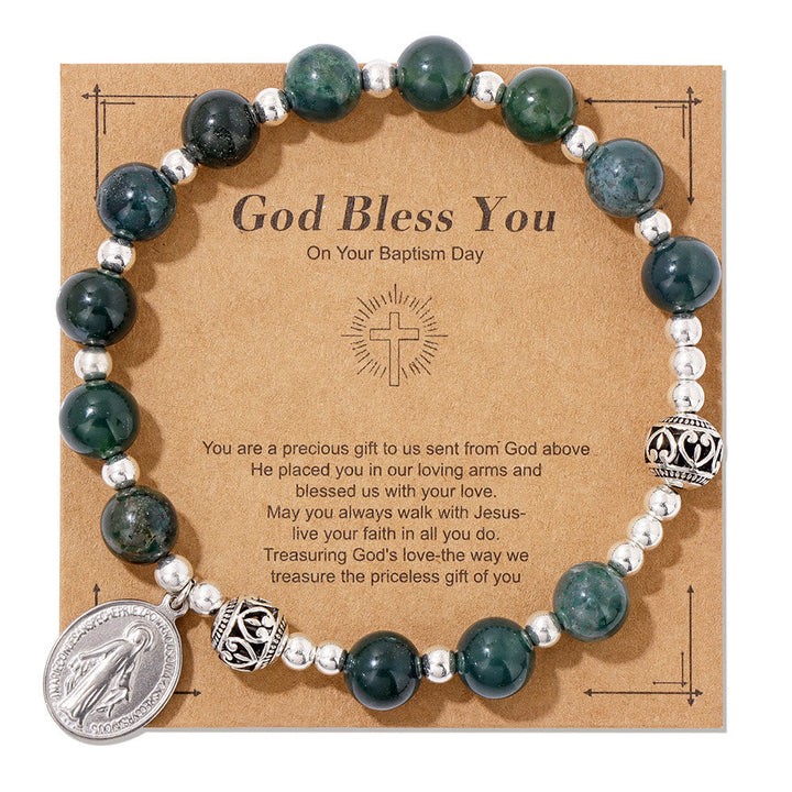 Multi-color Gemstone Stretch Bracelet with Miraculous Medal: Unique Spiritual Connection
