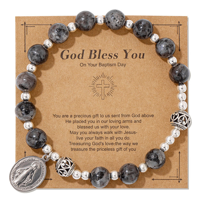 Multi-color Gemstone Stretch Bracelet with Miraculous Medal: Unique Spiritual Connection