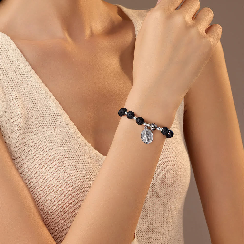 Multi-color Gemstone Stretch Bracelet with Miraculous Medal: Unique Spiritual Connection