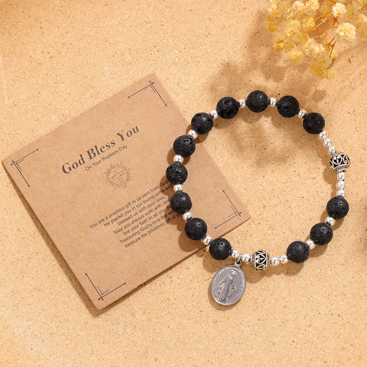 Multi-color Gemstone Stretch Bracelet with Miraculous Medal: Unique Spiritual Connection