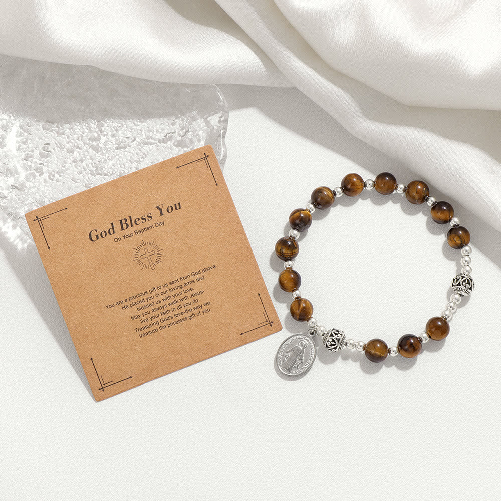 Multi-color Gemstone Stretch Bracelet with Miraculous Medal: Unique Spiritual Connection