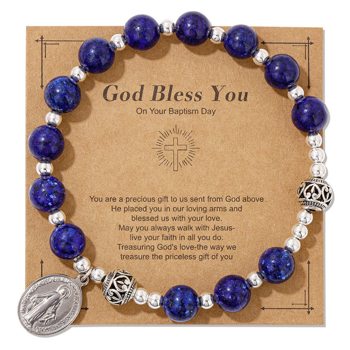 Multi-color Gemstone Stretch Bracelet with Miraculous Medal: Unique Spiritual Connection