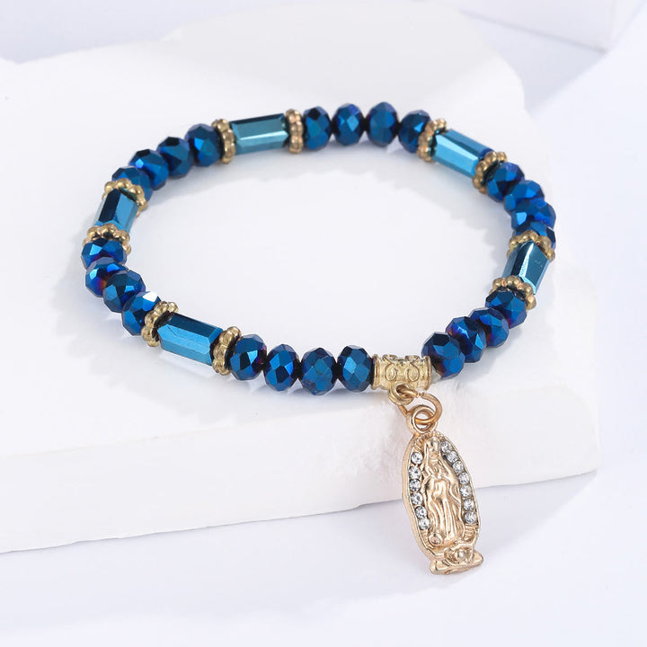 Romantic Multi-Color Clear Crystal Bracelet with Golden and Diamond Miraculous Medal