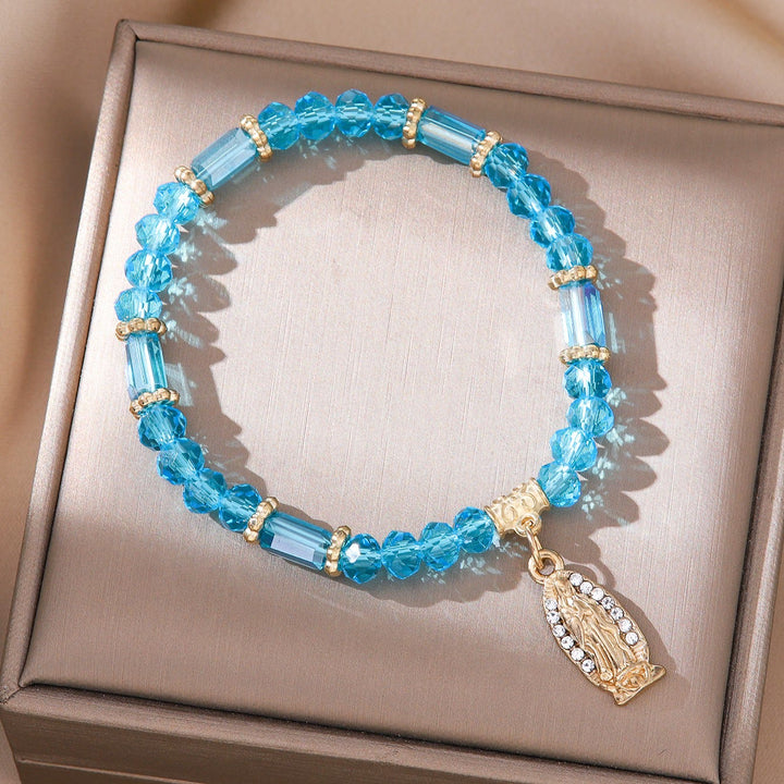 Romantic Multi-Color Clear Crystal Bracelet with Golden and Diamond Miraculous Medal
