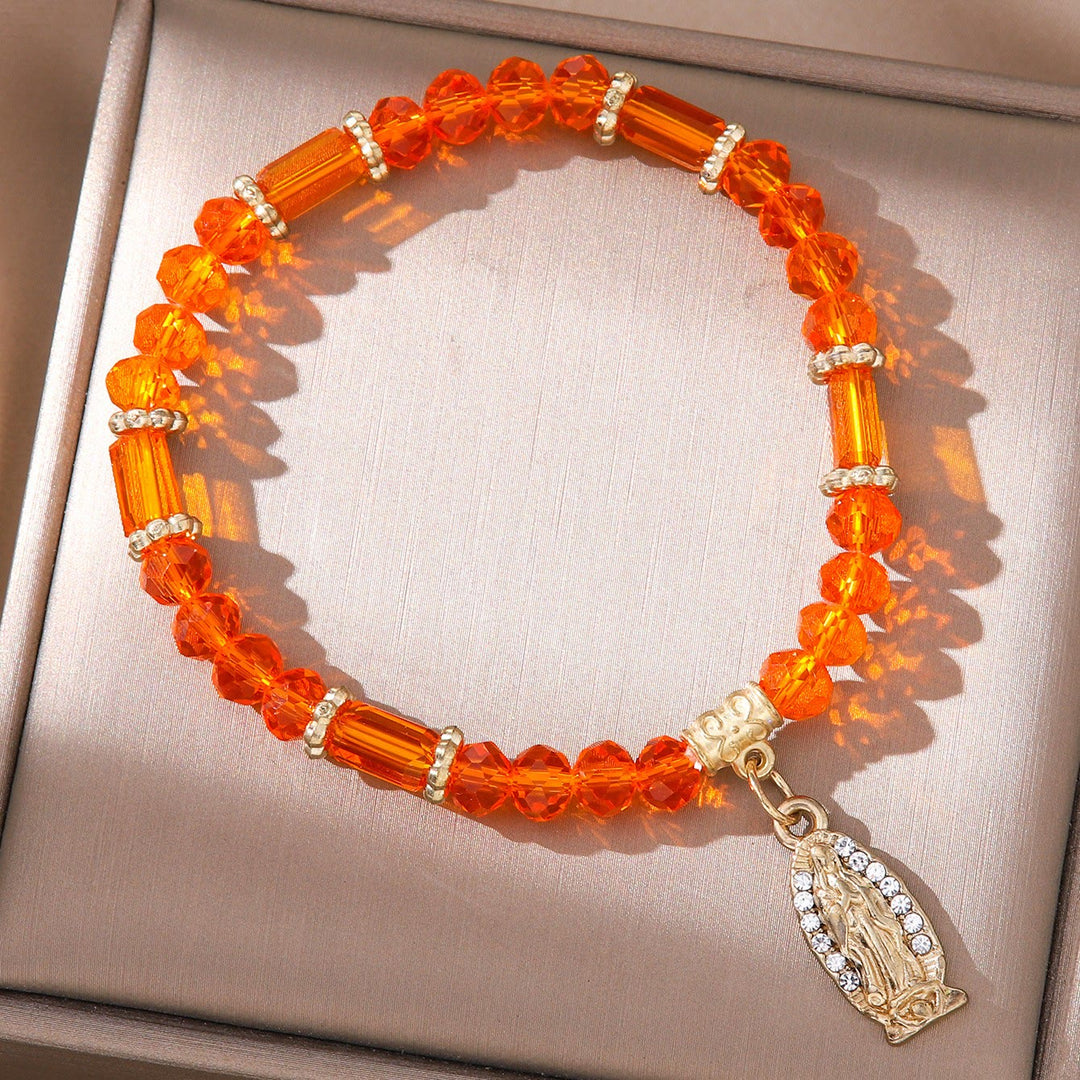 Romantic Multi-Color Clear Crystal Bracelet with Golden and Diamond Miraculous Medal