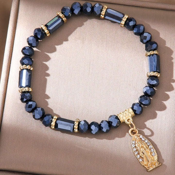 Romantic Multi-Color Clear Crystal Bracelet with Golden and Diamond Miraculous Medal