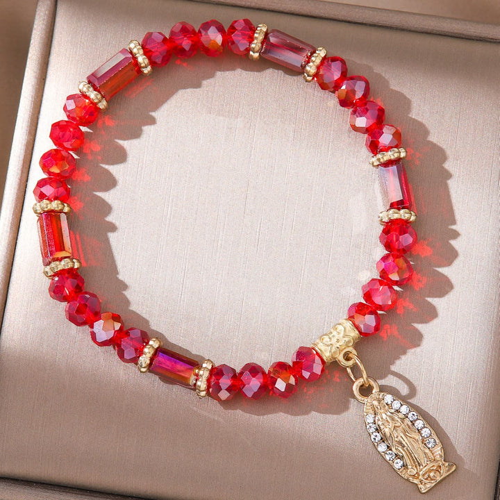 Romantic Multi-Color Clear Crystal Bracelet with Golden and Diamond Miraculous Medal