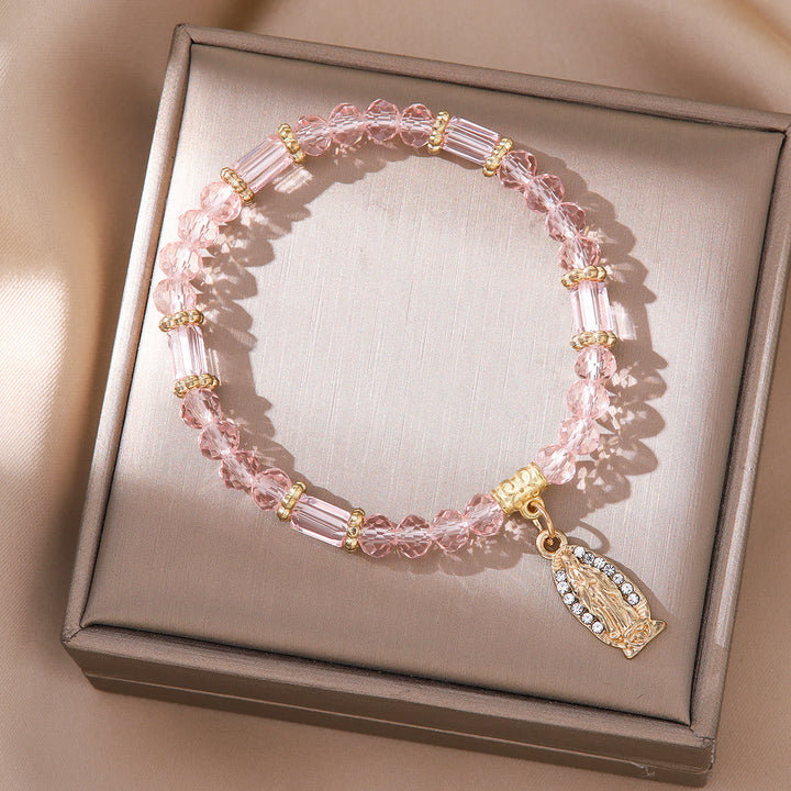 Romantic Multi-Color Clear Crystal Bracelet with Golden and Diamond Miraculous Medal