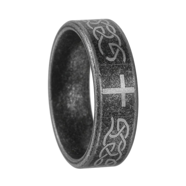Artisanal Aged 925 Silver Ring with Celtic Knot & Cross: Expression of Faithful Identity