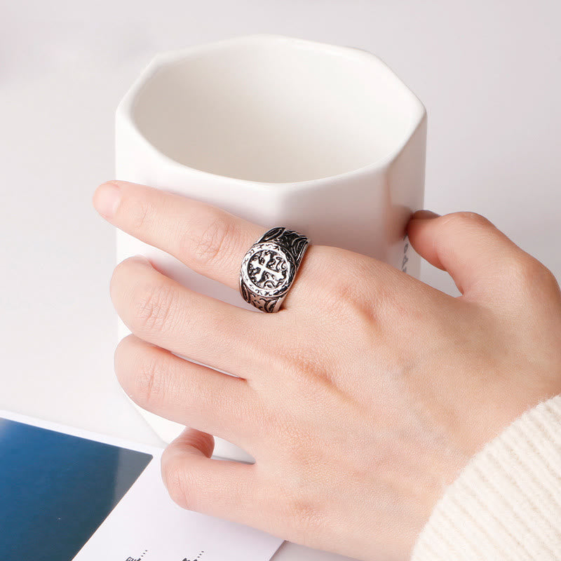 Classic Silver Cross Ring with Ornate Patterns: Handmade Relic of Faith