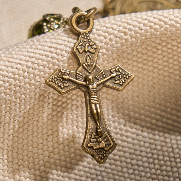 Matte Verdigris Beads with Bronze St. Benedict Medal & Crucifix Bracelet: Find Peace in Subtle Sacredness