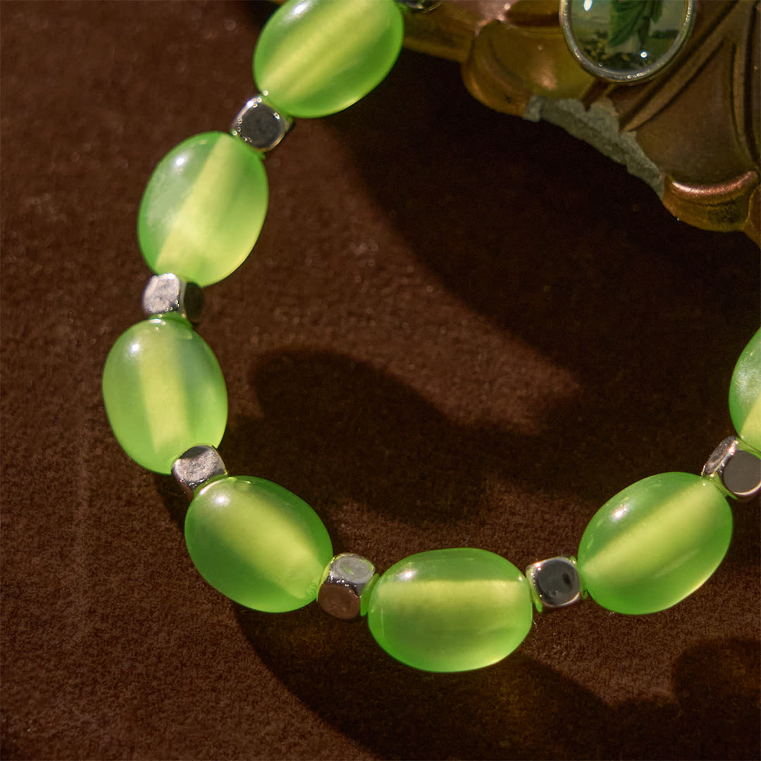 St. Jude & Crucifix Pendant Green Clear Beads Rose Bracelet