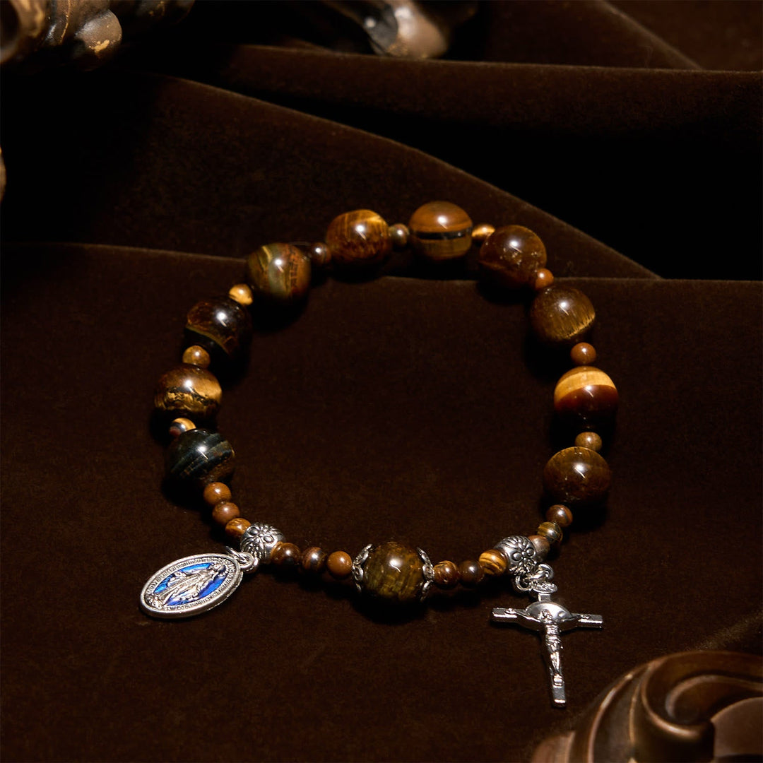 10mm Yellow Tiger's Eye Stone One Decade Rosary Bracelet