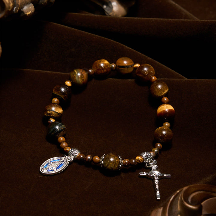 10mm Yellow Tiger's Eye Stone One Decade Rosary Bracelet