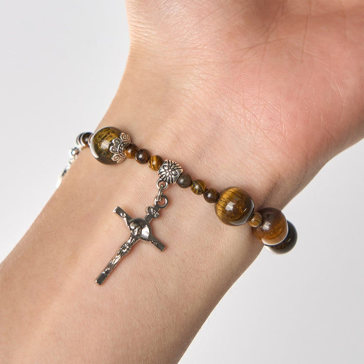 10mm Yellow Tiger's Eye Stone One Decade Rosary Bracelet