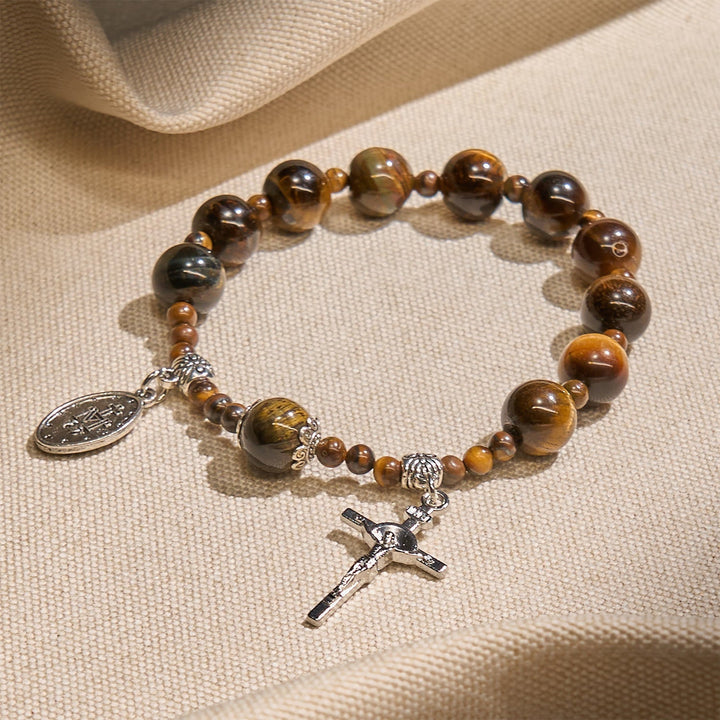 10mm Yellow Tiger's Eye Stone One Decade Rosary Bracelet