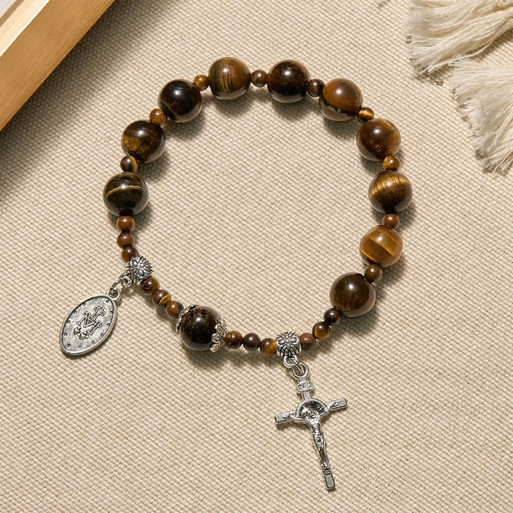 10mm Yellow Tiger's Eye Stone One Decade Rosary Bracelet