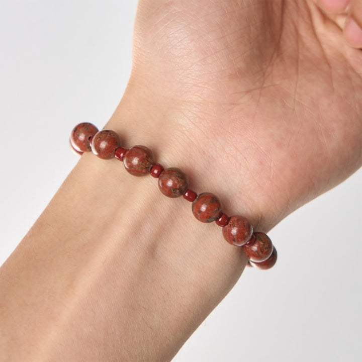8mm Red Sesame Stone One Decade Rosary Bracelet with Miraculous Medal & Cross