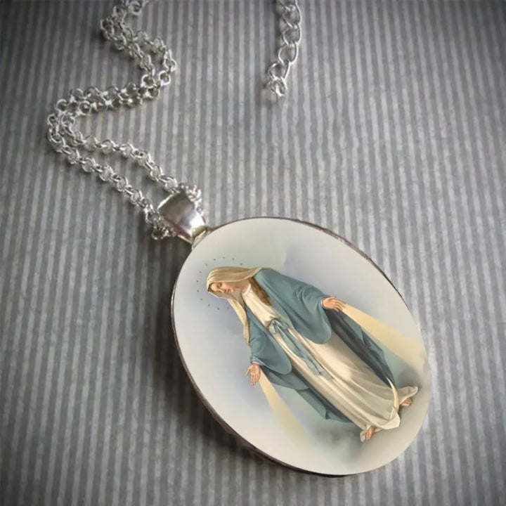 Pray Virgin Mary Blessed Pendant Miraculous Medal Necklace