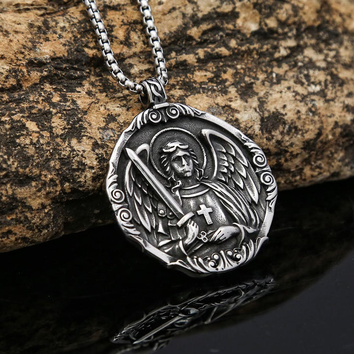 Archangel St. Micheal Protect Us Crafted Pendant Amulet Necklace