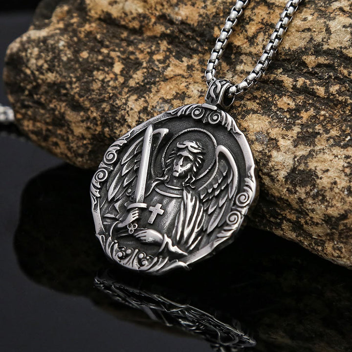Archangel St. Micheal Protect Us Crafted Pendant Amulet Necklace