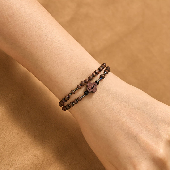 Classic Wooden Bead Bracelet with Cross: Timeless Emblem of Understated Faith