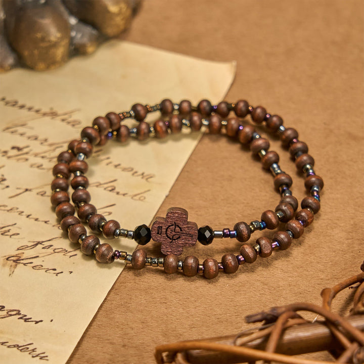 Classic Wooden Bead Bracelet with Cross: Timeless Emblem of Understated Faith